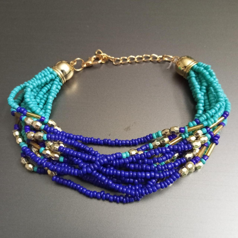 Hand Crafted Cerulean boho California bright bracelet with gold accents